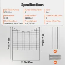 VEVOR Garden Fence, 36.6in(H) x29.5in(L) Animal Barrier Fence, Underground Decorative Garden Fencing with 2.5 Inch Spike Spacing, Metal Dog Fence for The Yard and Outdoor Patio, 5 Pack