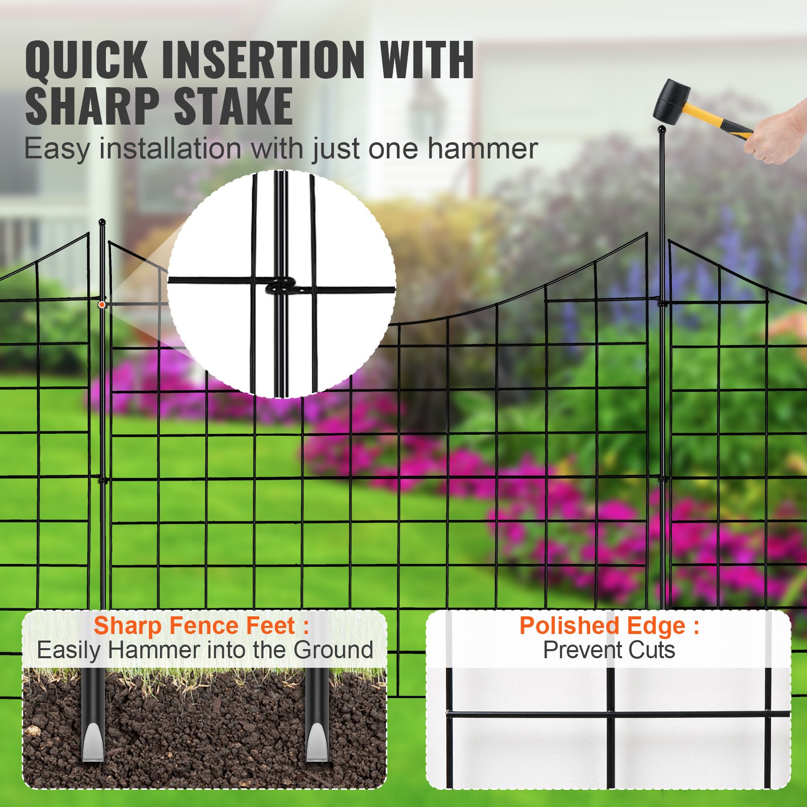 VEVOR Garden Fence, No Dig Fence 93 (H) x 75 cm (L) Animal Barrier Fence, Underground Decorative Garden Fencing with 16 cm Spike Spacing, Metal Dog Fence for the Yard and Outdoor Patio, 5 Pack