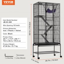 VEVOR 69" Metal Small Animal Cage 4-Tier Rolling Ferret Cage with Tray 3 Ramps