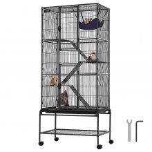 VEVOR 69" Metal Small Animal Cage 4-Tier Rolling Ferret Cage with Tray 3 Ramps