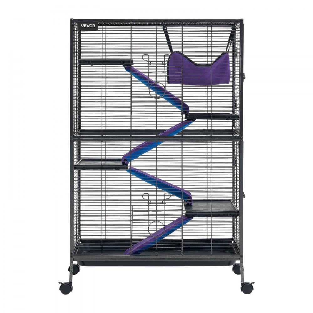 VEVOR Metal Small Animal Cage 127 cm 5-Tier Rolling Ferret Cage On Wheels, 13.97 mm Wire Spacing Large Cages with Hammock, Ramps, Tray & Doors for Ferret, Chinchilla, Sugar Glider, Guinea Pig, Rabbit