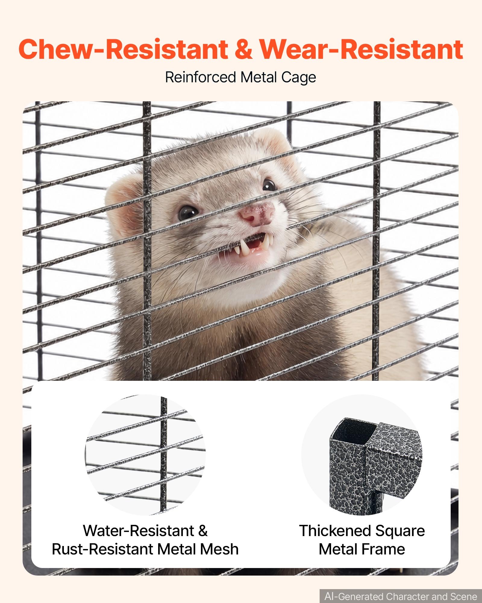 VEVOR Metal Small Animal Cage 127 cm 5-Tier Rolling Ferret Cage On Wheels, 13.97 mm Wire Spacing Large Cages with Hammock, Ramps, Tray & Doors for Ferret, Chinchilla, Sugar Glider, Guinea Pig, Rabbit