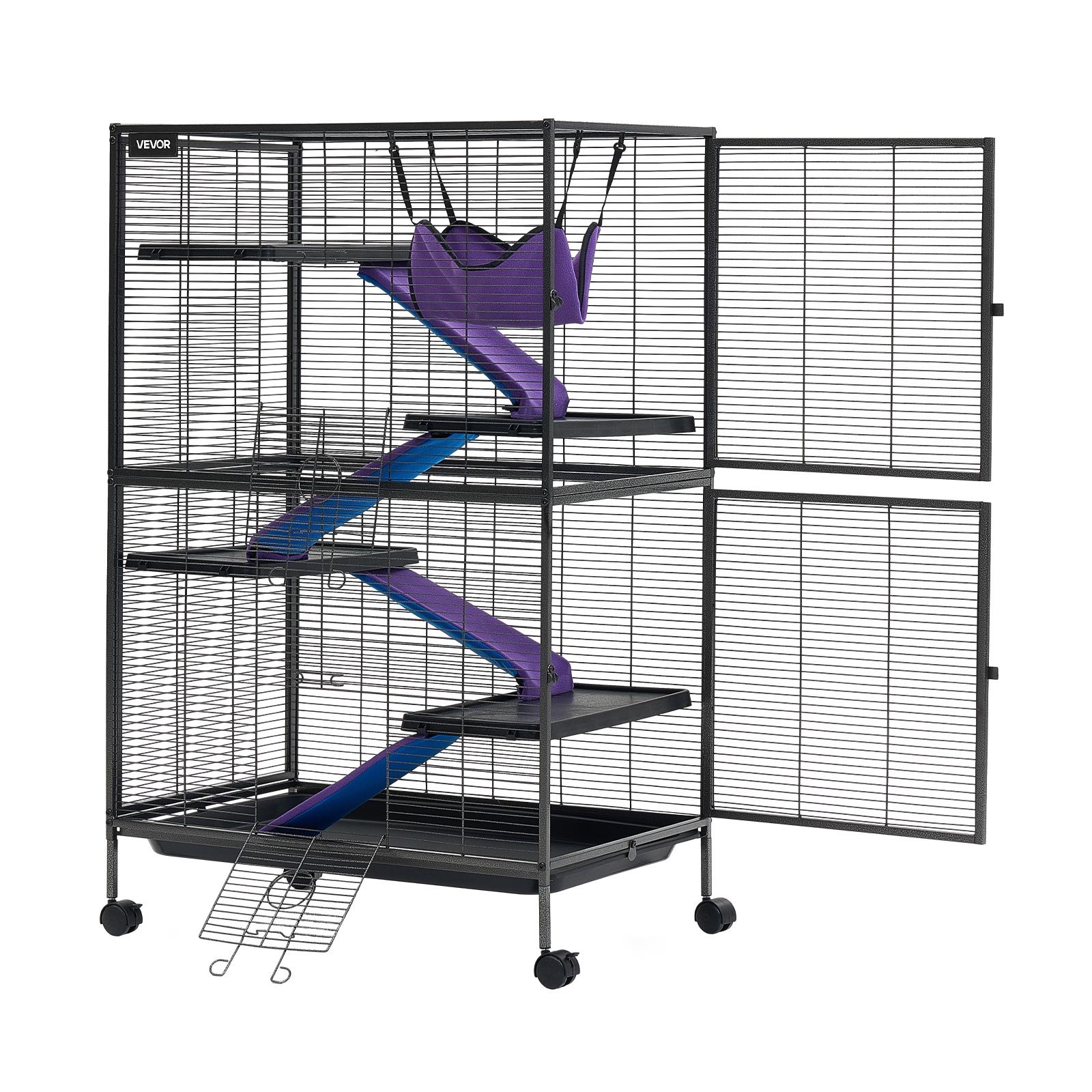 VEVOR Metal Small Animal Cage 127 cm 5-Tier Rolling Ferret Cage On Wheels, 13.97 mm Wire Spacing Large Cages with Hammock, Ramps, Tray & Doors for Ferret, Chinchilla, Sugar Glider, Guinea Pig, Rabbit