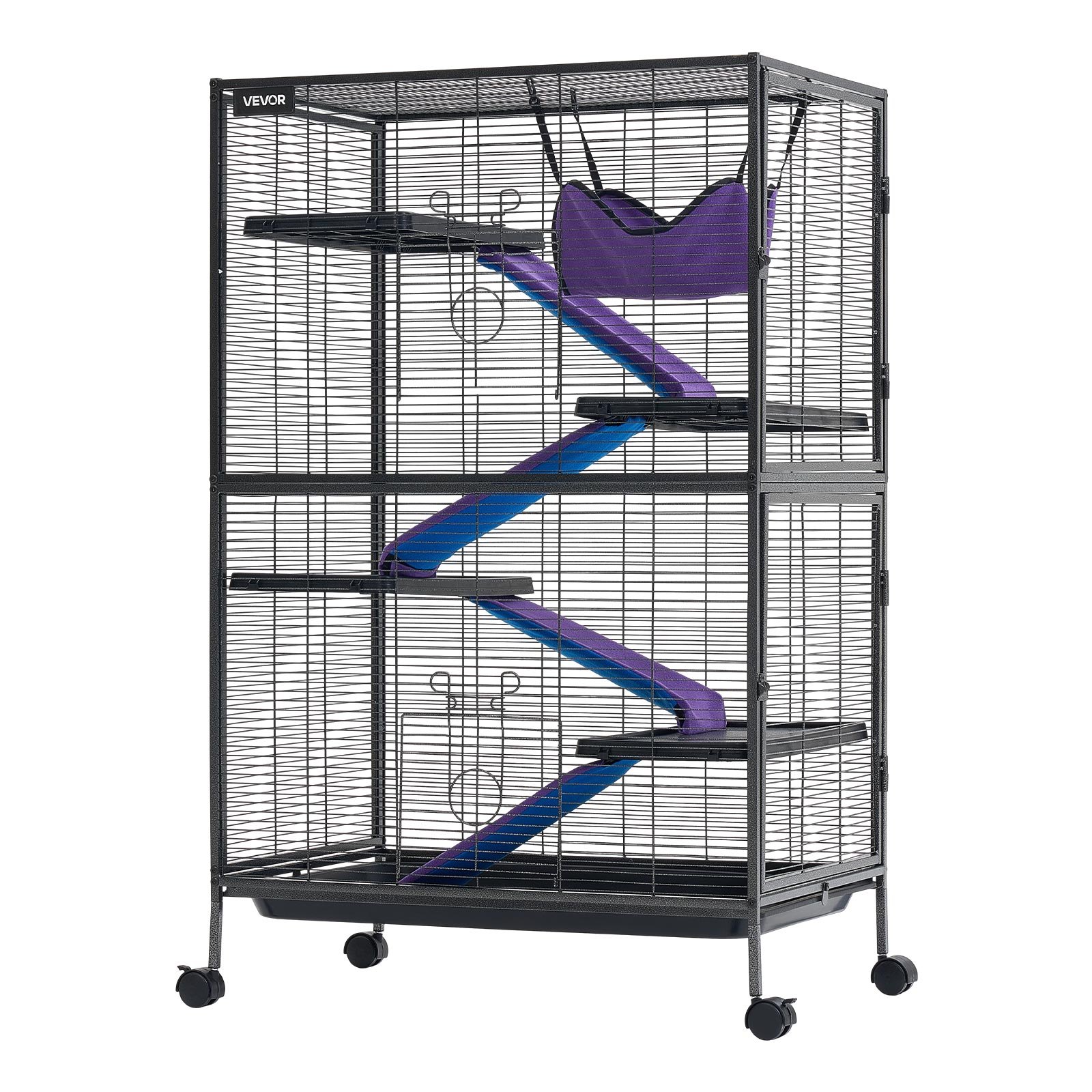 VEVOR Metal Small Animal Cage 127 cm 5-Tier Rolling Ferret Cage On Wheels, 13.97 mm Wire Spacing Large Cages with Hammock, Ramps, Tray & Doors for Ferret, Chinchilla, Sugar Glider, Guinea Pig, Rabbit