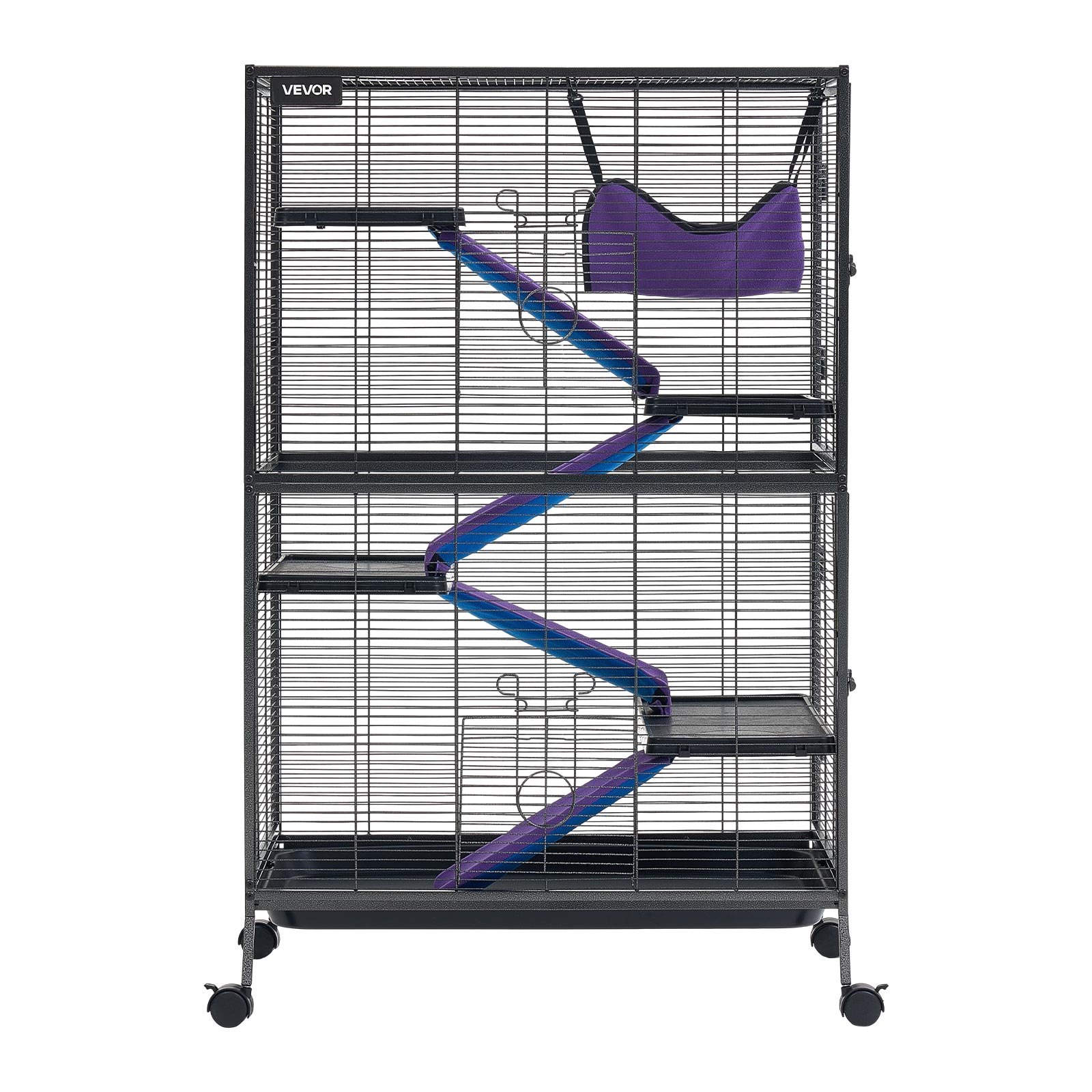 VEVOR Metal Small Animal Cage 127 cm 5-Tier Rolling Ferret Cage On Wheels, 13.97 mm Wire Spacing Large Cages with Hammock, Ramps, Tray & Doors for Ferret, Chinchilla, Sugar Glider, Guinea Pig, Rabbit
