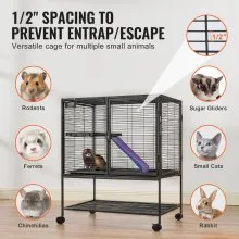 VEVOR 36" Metal Small Animal Cage 2-Tier Rolling Ferret Cage with Tray A Ramp