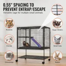 VEVOR 36" Metal Small Animal Cage 2-Tier Rolling Ferret Cage with Tray A Ramp