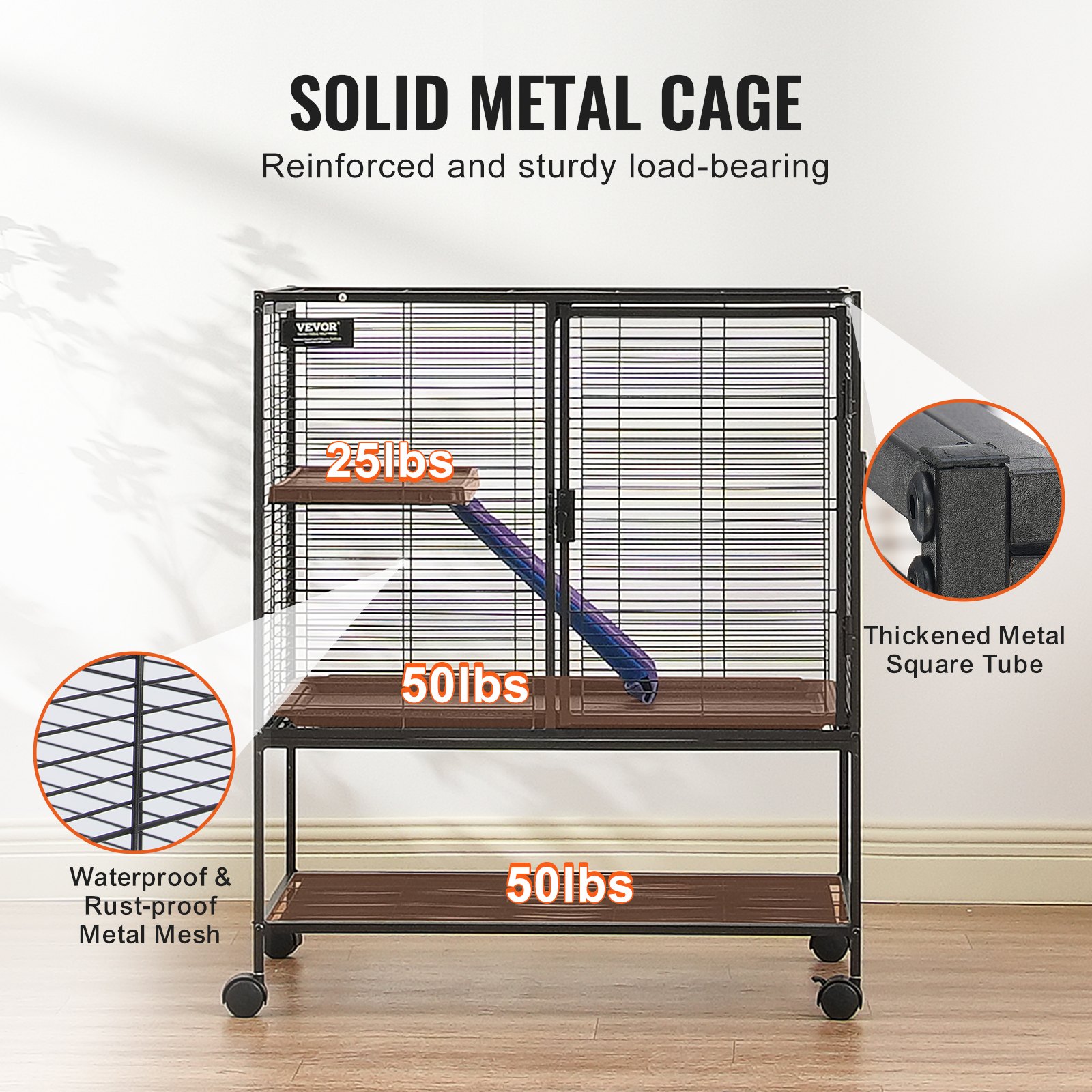 VEVOR 36" Rolling Metal Ferret Cage, Large 2-Tier Cage, Small Animal Cage with Ramps & Tray, Easy to Set up for Pet Rats, Hamster, Guinea Pig, Chinchilla, Squirrel, Hedgehogs, Bunny