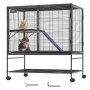 VEVOR ferret cage with ramp, bunny and kitten inside, on a stand with wheels, includes tools.