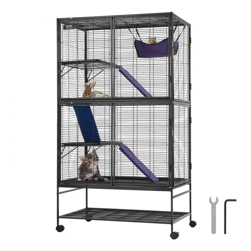 VEVOR 164.1 cm Metal Small Animal Cage 4-Tier Rolling Ferret Cage with Tray 3 Ramps