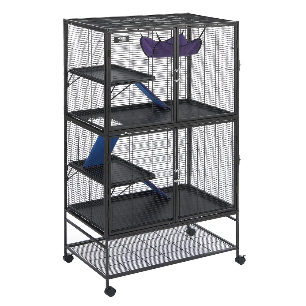 VEVOR 164.1 cm Metal Small Animal Cage 4-Tier Rolling Ferret Cage with Tray 3 Ramps
