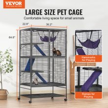 VEVOR 64.6" Metal Small Animal Cage 4-Tier Rolling Ferret Cage with Tray 3 Ramps