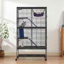 VEVOR 64.6" Metal Small Animal Cage 4-Tier Rolling Ferret Cage with Tray 3 Ramps