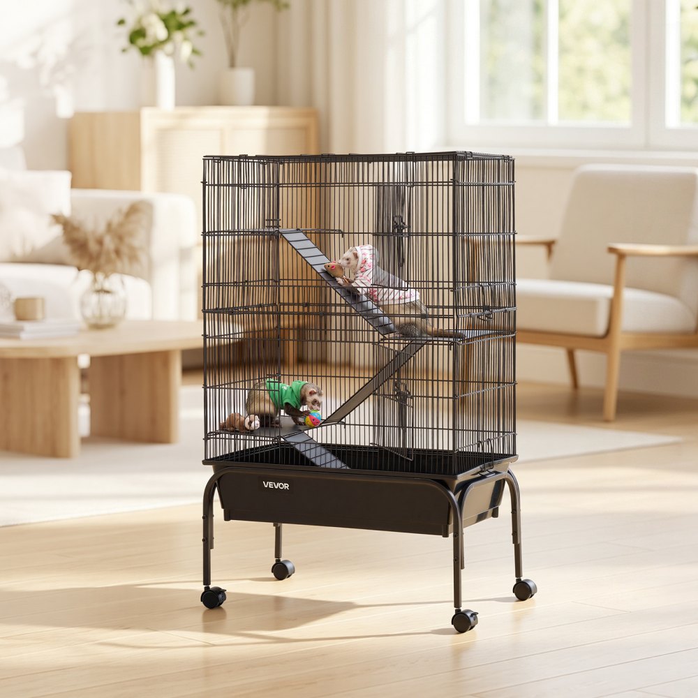 VEVOR Metal Small Animal Cage 101 cm 3-Tier Rolling Ferret Cage On Wheels, 13.97 mm Wire Spacing Large Cages with Hammock, Ramps, Tray & Doors for Ferret, Chinchilla, Sugar Glider, Guinea Pig, Rabbit