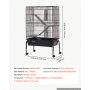 VEVOR Metal Small Animal Cage 101 cm 3-Tier Rolling Ferret Cage On Wheels, 13.97 mm Wire Spacing Large Cages with Hammock, Ramps, Tray & Doors for Ferret, Chinchilla, Sugar Glider, Guinea Pig, Rabbit