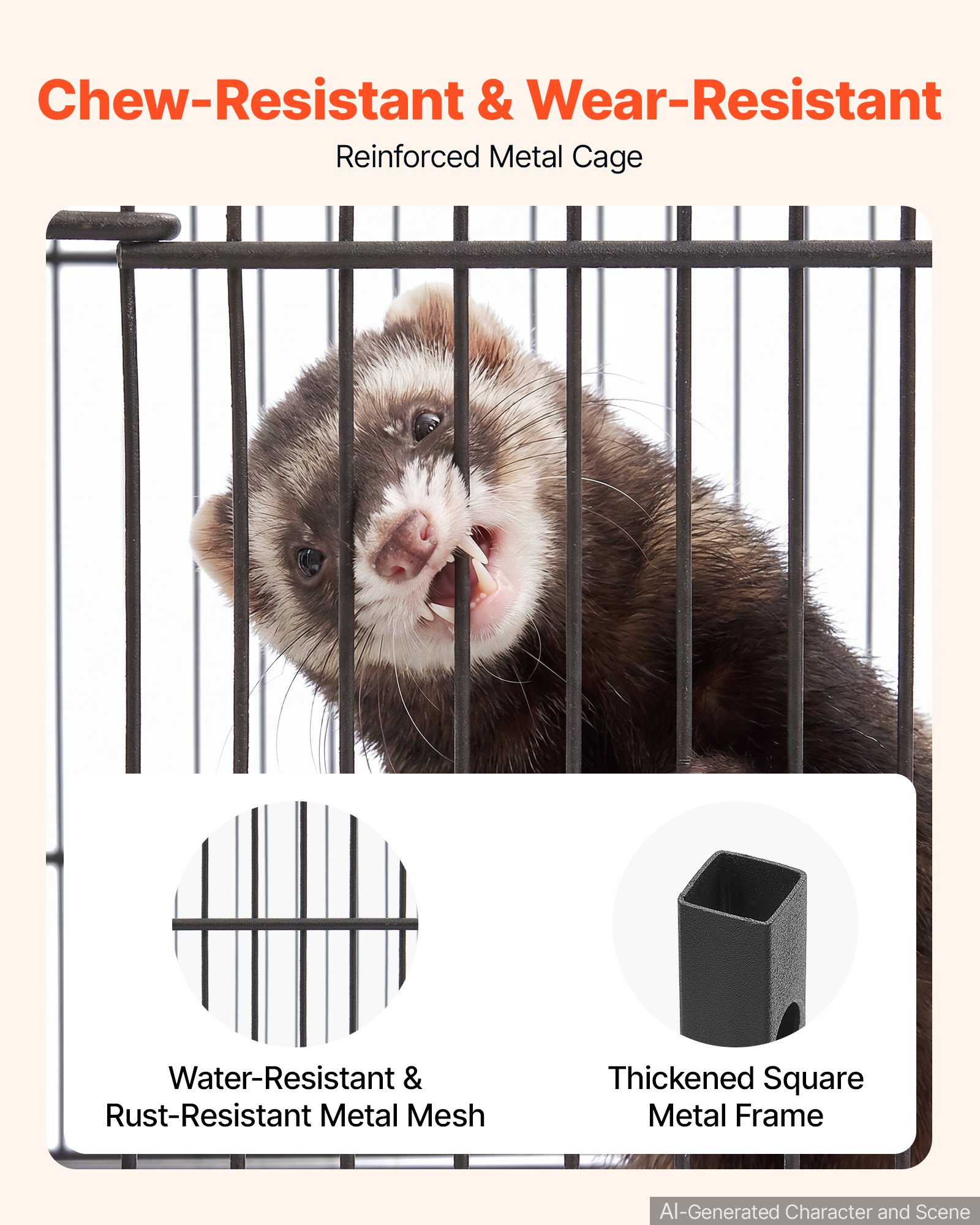 VEVOR Metal Small Animal Cage 101 cm 3-Tier Rolling Ferret Cage On Wheels, 13.97 mm Wire Spacing Large Cages with Hammock, Ramps, Tray & Doors for Ferret, Chinchilla, Sugar Glider, Guinea Pig, Rabbit