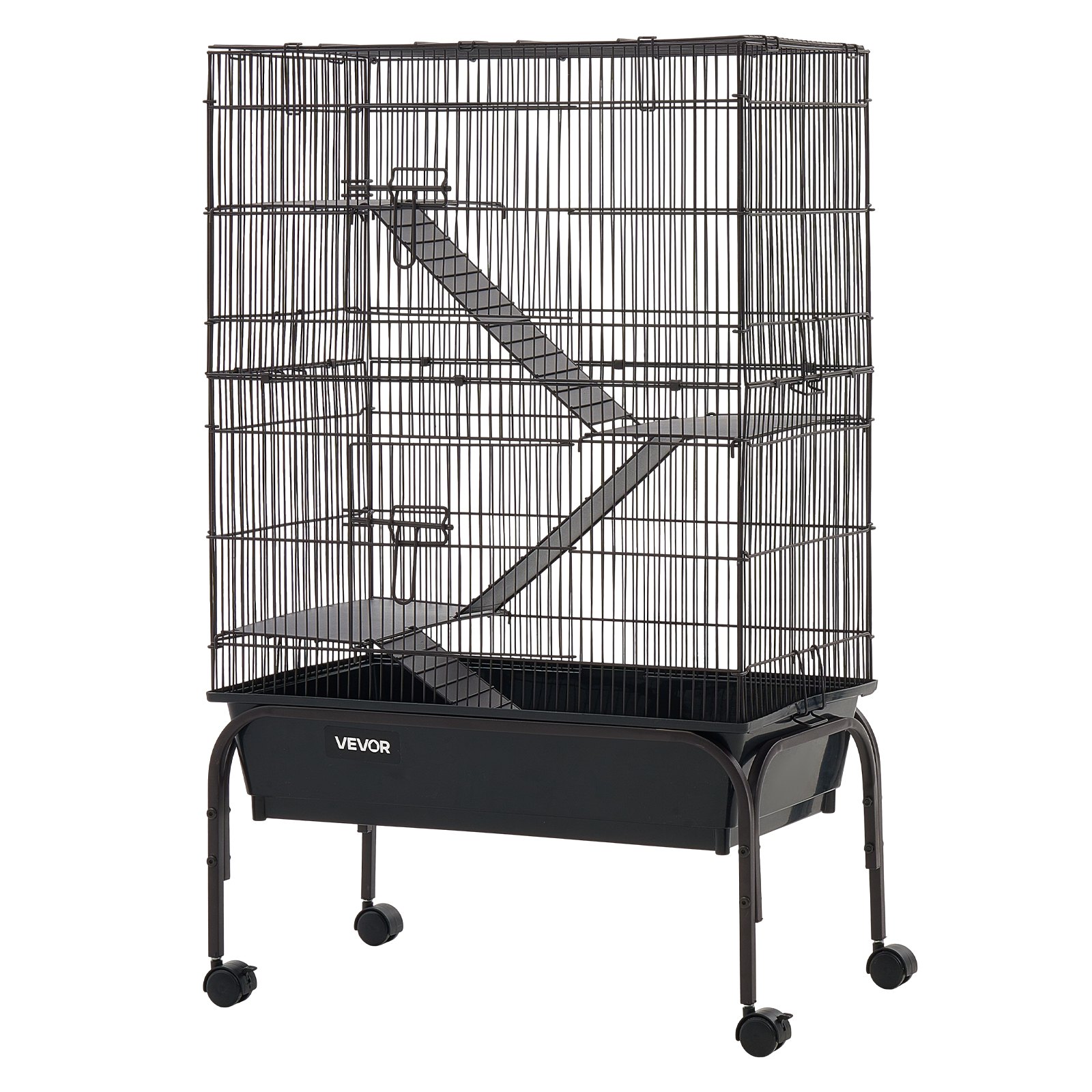 VEVOR Metal Small Animal Cage 101 cm 3-Tier Rolling Ferret Cage On Wheels, 13.97 mm Wire Spacing Large Cages with Hammock, Ramps, Tray & Doors for Ferret, Chinchilla, Sugar Glider, Guinea Pig, Rabbit