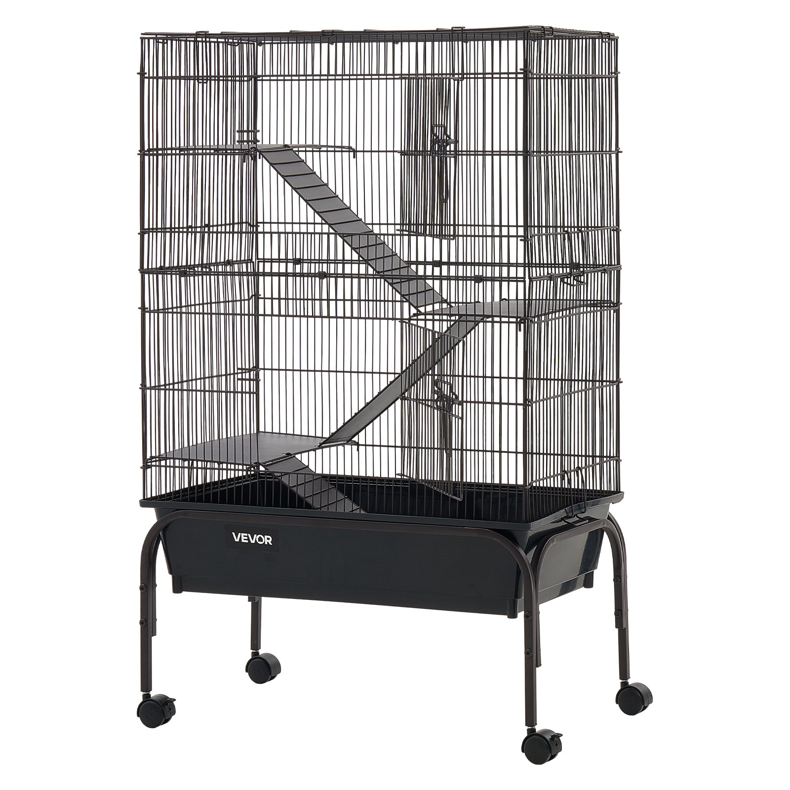 VEVOR Metal Small Animal Cage 101 cm 3-Tier Rolling Ferret Cage On Wheels, 13.97 mm Wire Spacing Large Cages with Hammock, Ramps, Tray & Doors for Ferret, Chinchilla, Sugar Glider, Guinea Pig, Rabbit