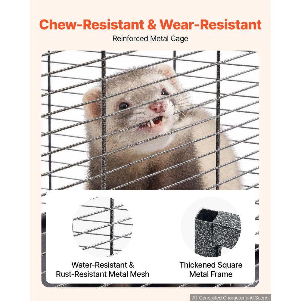 VEVOR Metal Small Animal Cage 96 cm 3-Tier Rolling Ferret Cage On Wheels, 13.97 mm Wire Spacing Large Cages with Ramps, Platform, Tray & Doors for Ferret, Chinchilla, Sugar Glider, Guinea Pig, Rabbit