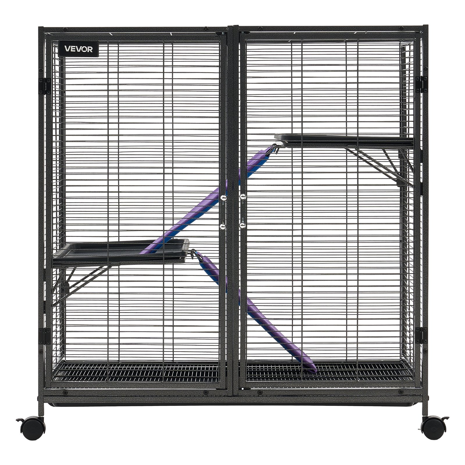 VEVOR Metal Small Animal Cage 96 cm 3-Tier Rolling Ferret Cage On Wheels, 13.97 mm Wire Spacing Large Cages with Ramps, Platform, Tray & Doors for Ferret, Chinchilla, Sugar Glider, Guinea Pig, Rabbit
