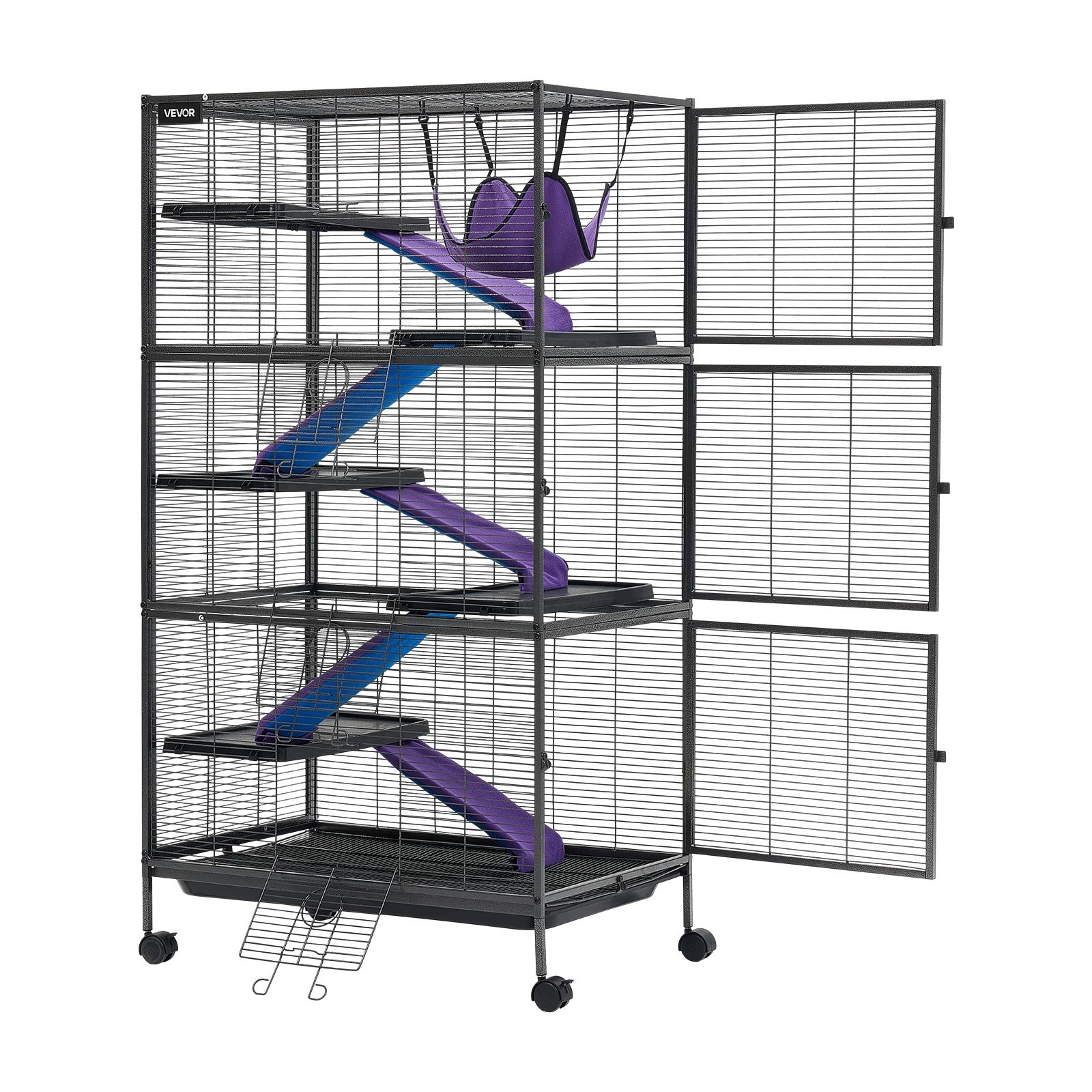 VEVOR Metal Small Animal Cage 149 cm 6-Tier Rolling Ferret Cage On Wheels, 13.97 mm Wire Spacing Large Cages with Hammock, Ramps, Tray & Doors for Ferret, Chinchilla, Sugar Glider, Guinea Pig, Rabbit