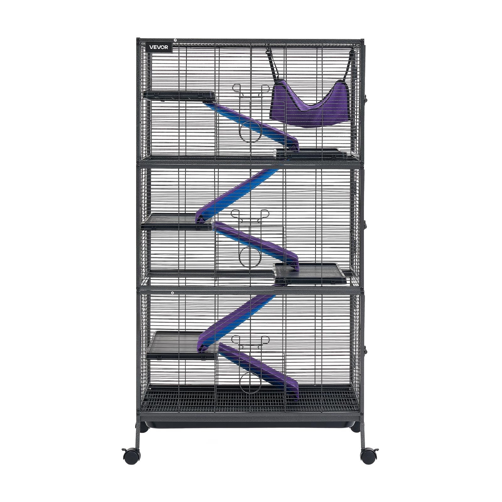 VEVOR Metal Small Animal Cage 149 cm 6-Tier Rolling Ferret Cage On Wheels, 13.97 mm Wire Spacing Large Cages with Hammock, Ramps, Tray & Doors for Ferret, Chinchilla, Sugar Glider, Guinea Pig, Rabbit