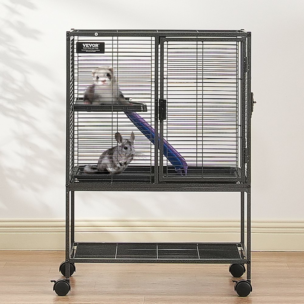 VEVOR 34" Rolling Metal Ferret Cage, Large 2-Tier Critter Nation Cage, Small Animal Cage with Ramps & Tray, Easy to Set up for Pet Rats, Hamster, Guinea Pig, Chinchilla, Squirrel, Hedgehogs, Bunny