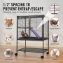 VEVOR ferret cage with 1/2" spacing, suitable for rodents, ferrets, chinchillas, sugar gliders, small cats, and rabbits.