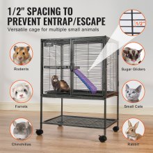 VEVOR 34" Metal Small Animal Cage 2-Tier Rolling Ferret Cage with Tray A Ramp
