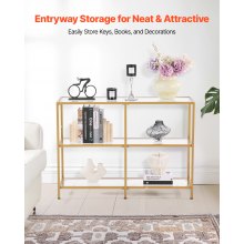 3-Tier Glass Console Table Rectangle Sofa Side Table with Anti-Tip Golden