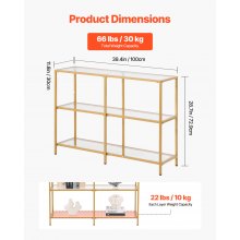 3-Tier Glass Console Table Rectangle Sofa Side Table with Anti-Tip Golden