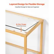 VEVOR 3-Tier Glass Console Table, Modern Rectangle Sofa Side Table with Tempered Glass Top and Iron Legs, Golden Consloe Desk with Anti-Tip Device for Living Room, Hallway, Entryway, Foyer, Golden