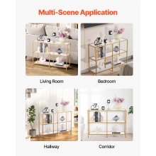 3-Tier Glass Console Table Rectangle Sofa Side Table with Anti-Tip Golden