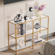 3-Tier Glass Console Table Rectangle Sofa Side Table with Anti-Tip Golden