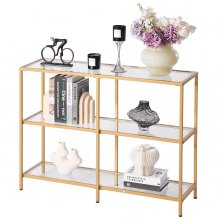 3-Tier Glass Console Table Rectangle Sofa Side Table with Anti-Tip Golden