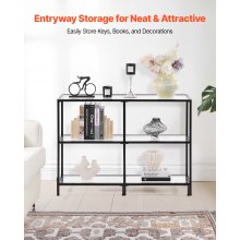 3-Tier Glass Console Table Rectangle Sofa Side Table with Anti-Tip Black