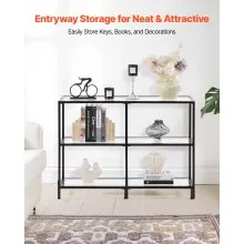 VEVOR 3-Tier Glass Console Table Rectangle Sofa Side Table with Anti-Tip Black