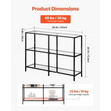3-Tier Glass Console Table Rectangle Sofa Side Table with Anti-Tip Black