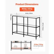 VEVOR 3-Tier Glass Console Table Rectangle Sofa Side Table with Anti-Tip Black