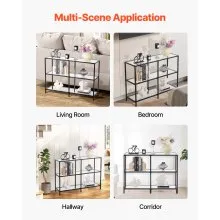 VEVOR 3-Tier Glass Console Table Rectangle Sofa Side Table with Anti-Tip Black