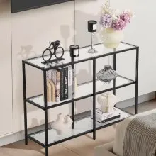 VEVOR 3-Tier Glass Console Table Rectangle Sofa Side Table with Anti-Tip Black