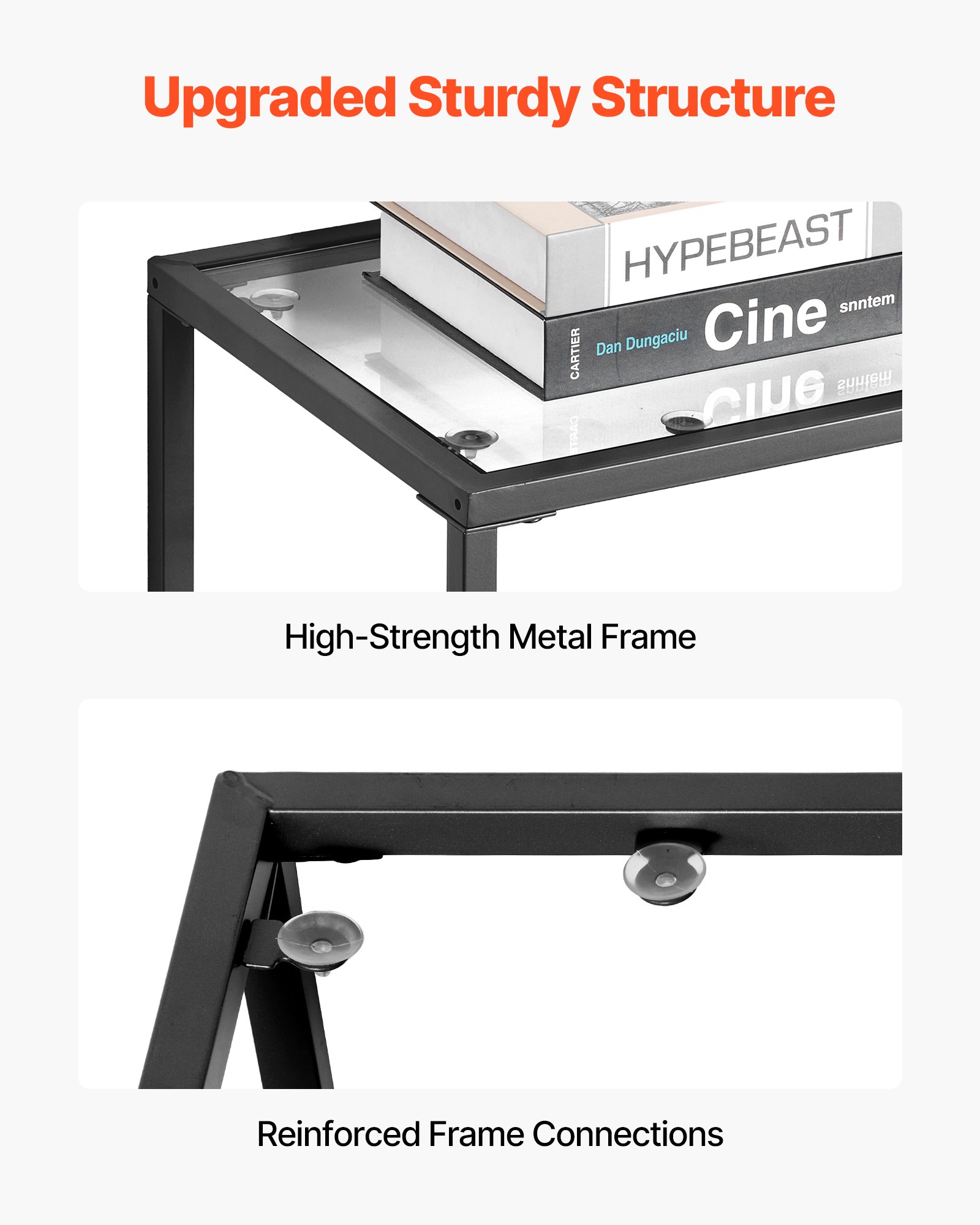 VEVOR 3-Tier Glass Console Table Rectangle Sofa Side Table with Anti-Tip Black
