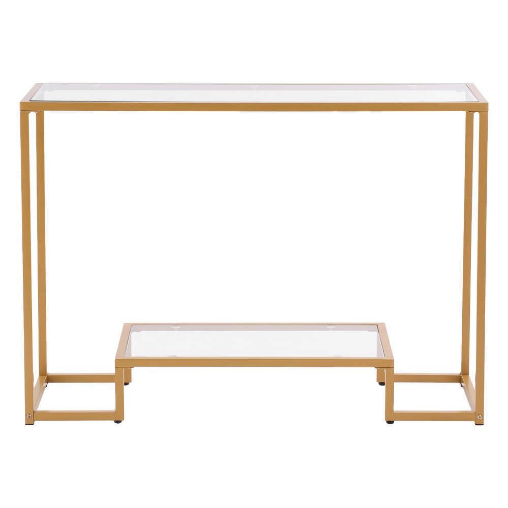 VEVOR 2-Tier Glass Console Table Rectangle Sofa Side Table with Anti-Tip Golden