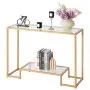 VEVOR 2-Tier Glass Console Table, Modern Rectangle Sofa Side Table with Tempered Glass Top and Iron Legs, Golden Consloe Desk with Anti-Tip Device for Living Room, Hallway, Entryway, Foyer, Golden