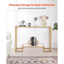 2-Tier Glass Console Table Rectangle Sofa Side Table with Anti-Tip Golden