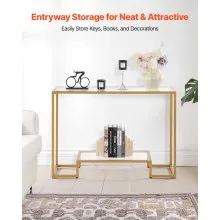 VEVOR 2-Tier Glass Console Table Rectangle Sofa Side Table with Anti-Tip Golden
