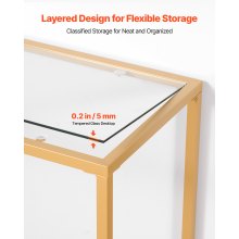 2-Tier Glass Console Table Rectangle Sofa Side Table with Anti-Tip Golden