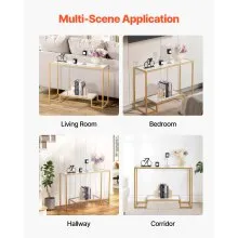 VEVOR 2-Tier Glass Console Table Rectangle Sofa Side Table with Anti-Tip Golden