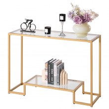 2-Tier Glass Console Table Rectangle Sofa Side Table with Anti-Tip Golden