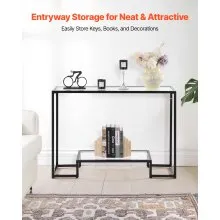 VEVOR 2-Tier Glass Console Table Rectangle Sofa Side Table with Anti-Tip Black